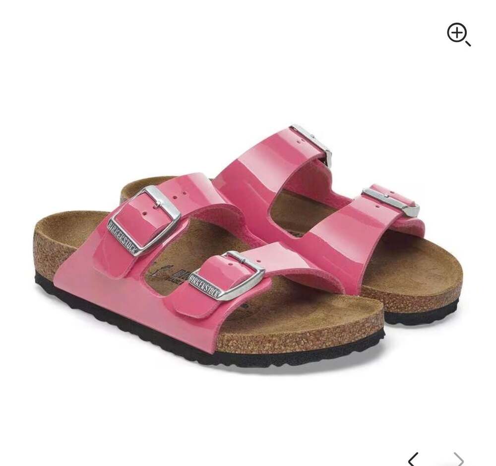Birkenstock Arizona Kids Birko-Flor Patent Sandals in Fuchsia Tulip Pink 32